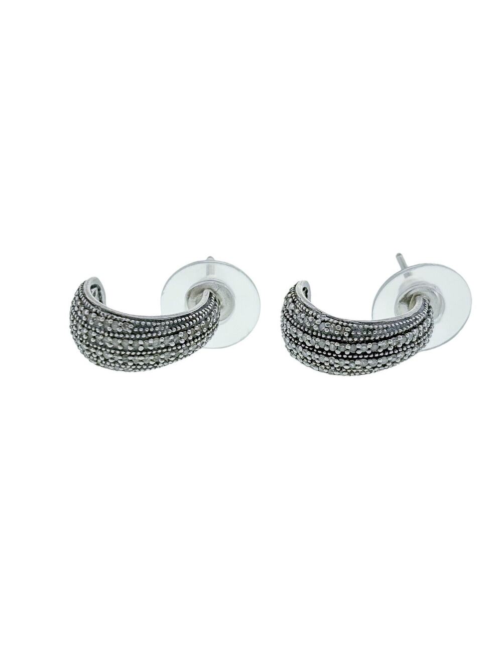 Vintage Sterling Silver 925 Diamond 0.36tcw Half Hoop Earrings